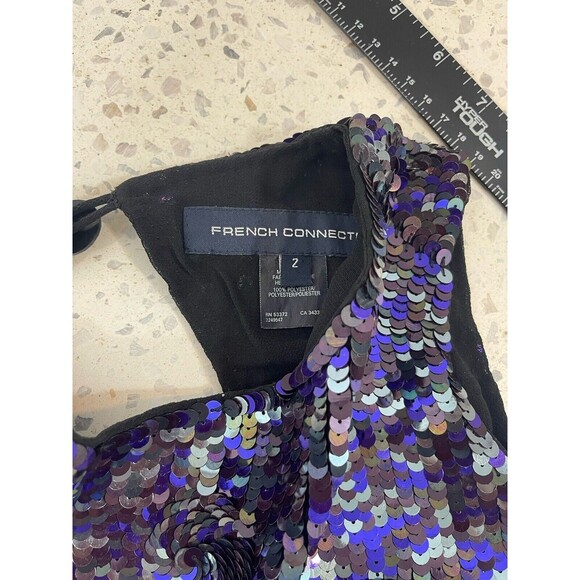 FRENCH CONNECTION Women 2 Holiday Top Sequin Flowerette Sleeveless Party Sparkle - Picture 12 of 13